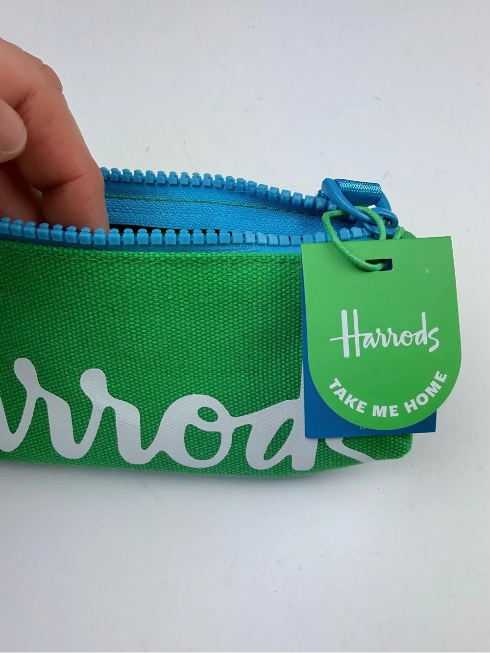 Harrods Green Canvas Pouch zippered case